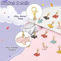 25Pcs 5 Colors Alloy Enamel Airplane Pendant Decorations&nbsp;HJEW-YW00489