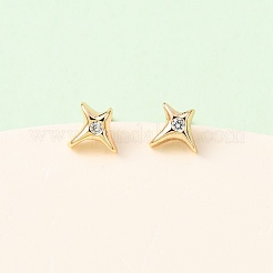 Brass Micro Pave Clear Cubic Zirconia Star Stud Earrings&nbsp;EJEW-L278-06G
