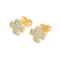Cross Brass Micro Pave Clear Cubic Zirconia Stud Earrings&nbsp;EJEW-Z144-18G