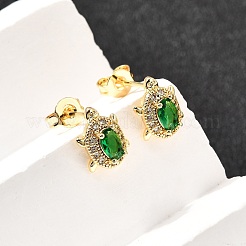 Tortoise Brass Micro Pave Cubic Zirconia Stud Earrings&nbsp;EJEW-A135-04G