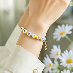 8Pcs 2 Colors Flat Round with Heart Acrylic Beads Bracelets for Women&nbsp;BJEW-HY0001-16