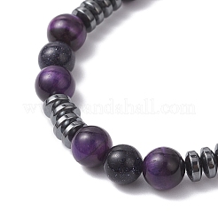 Synthetic Blue Goldstone & Natural Tiger Eye & Non-Magnetic Synthetic Hematite  Beads Stretch Bracelets for Women&nbsp;BJEW-JB12620