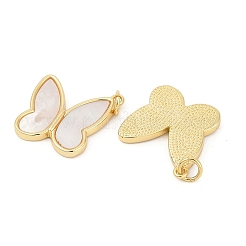 Brass Pave Natural White Shell Pendants&nbsp;KK-U058-30G-02