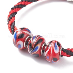 Triple Handmade Lampwork Beaded Braided Cord Bracelet for Women&nbsp;BJEW-JB07598