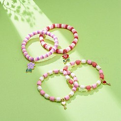 4Pcs 4 Style Handmade Polymer Clay Heishi Surfer Stretch Bracelets Set&nbsp;BJEW-JB08637