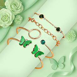 Light Gold Alloy Butterfly 4Pcs 2 Colors Cuff Bangle and 4Pcs 2 Colors Link Chain Bracelets Set&nbsp;BJEW-HY0001-35B