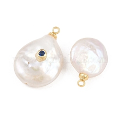 Brass Micro Pave Cubic Zirconia with Natural Pearl Pendants&nbsp;KK-Z146-07C-05