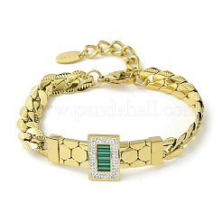 Green Synthetic Turquoise & Cubic Zirconia Rectangle Link Bracelet&nbsp;BJEW-Q775-05G