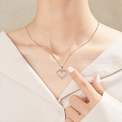 2Pcs 2 Colors Rhinestone Hollow Heart Pendant Necklace with Brass Chains for Women&nbsp;NJEW-AN0001-70
