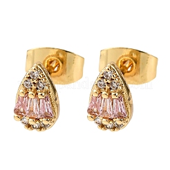 Brass Micro Pave Cubic Zirconia Teardrop Stud Earrings&nbsp;EJEW-K267-40G
