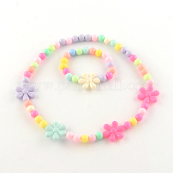 Flower Acrylic Pendant Necklaces and Stretch Bracelets Jewelry Sets&nbsp;X-SJEW-R048-05