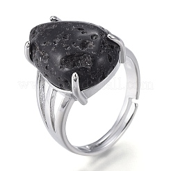 Adjustable Natural Lava Rock Finger Rings&nbsp;RJEW-F107-A10