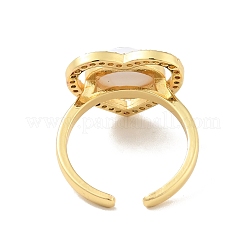 Cubic Zirconia Heart with Evil Eye Open Cuff Ring with Acrylic&nbsp;RJEW-B042-05G-04