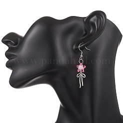 Flower with Bowknot Acrylic Glass Dangle Earrings&nbsp;EJEW-JE06794