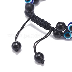 Natural Black Agate(Dyed) & Eyeless Obsidian & Resin Evil Eye Braided Bead Bracelet&nbsp;BJEW-JB08840-03