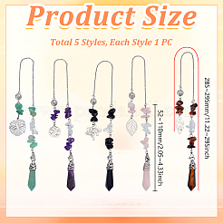 5Pcs Natural Amethyst & Green Aventurine & Obsidian & Tiger Eye & Rose Quartz Chips Dowsing Pendulums&nbsp;PALLOY-GA00049