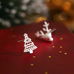 Deer & Christmas Tree Christmas Brass Stud Earrings&nbsp;FS-WG921AB-01