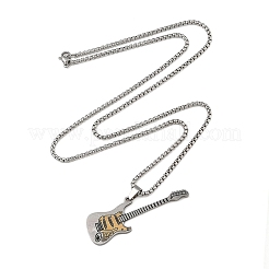 201 Stainless Steel Enamel Guitar Pendant Box Chain Necklaces&nbsp;NJEW-M076-01P-03