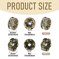 30Pcs 2 Styles Brass Rhinestone Rondelle Space Beads&nbsp;RB-TADJ0001-02