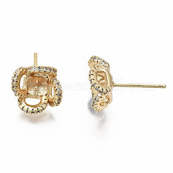 Brass Micro Pave Clear Cubic Zirconia Stud Earring Findings&nbsp;KK-S360-005-NF