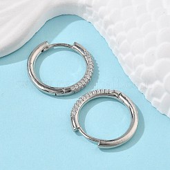 Brass Micro Pave Cubic Zirconia Huggie Hoop Earrings&nbsp;EJEW-K083-36P-B