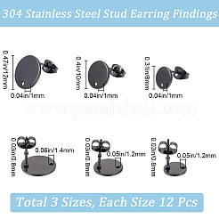 36Pcs 3 Size Flat Round 304 Stainless Steel Stud Earring Findings&nbsp;STAS-SP0001-59EB
