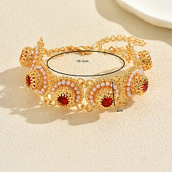 Elegant Crown Alloy Pave Red Cubic Zirconia Flat Round Link Chain Bracelets for Women&nbsp;WQ4062