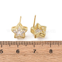 Brass Micro Pave Clear Cubic Zirconia Stud Earrings&nbsp;EJEW-C174-02C-G