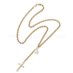 304 Stainless Steel Cable Chain Tassel Cross Pendant Necklaces&nbsp;NJEW-JN05653