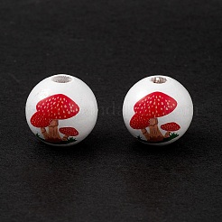 Printed Natural Wood European Beads&nbsp;X-WOOD-C015-05
