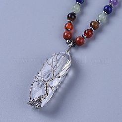Natural Garnet & Natural Mixed Stone Pendant Necklace&nbsp;NJEW-I109-D03