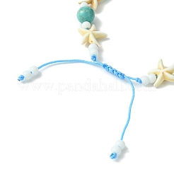 Turtle & Starfish & Round Synthetic Green Turquoise Braided Beaded Bracelets&nbsp;BJEW-TA00363