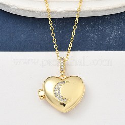 Brass Micro Pave Clear Cubic Zirconia Heart Locket Pendant Necklaces for Women&nbsp;NJEW-S449-04A-G