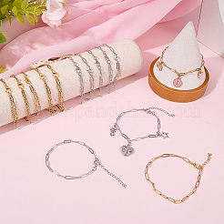 20Pcs 2 Colors 304 Stainless Steel Paperclip Chains Bracelets&nbsp;BJEW-BM0001-01