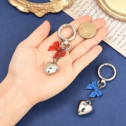 2Pcs Alloy Bowknot with CCB Plastic Heart Pendant Decorations&nbsp;HJEW-YW00425