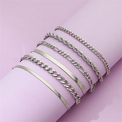 6Pcs 6 Styles Iron & Brass Chain Bracelets for Women&nbsp;WGAF0A7-01