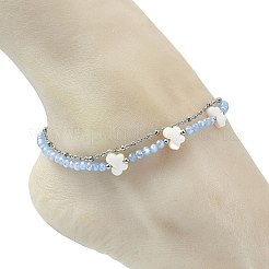 Freshwater Shell & Glass Beads Double Layers Anklets for Womem&nbsp;AJEW-AN00800