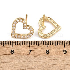 Brass ABS Plastic Pearl Hollow Heart Stud Earrings&nbsp;EJEW-L275-14G-04