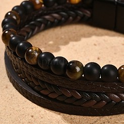 Natural Tiger Eye & Glass Round Beaded Bracelets&nbsp;BJEW-G732-01B