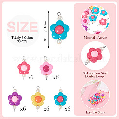 30Pcs 5 Colors Acrylic Beaded Connector Charms&nbsp;PALLOY-TAC0195
