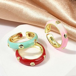 Brass Micro Pave Clear Cubic Zirconia Enamel Cuff Rings for Women&nbsp;RJEW-L113-020G