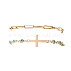 304 Stainless Steel Paperclip Chain & Handmade Lampwork Evil Eye Link Chain Double Layer Stackable Necklaces for Women&nbsp;BJEW-JB12451-01