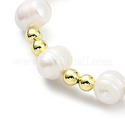 Adjustable Natural Pearl & Brass Braided Beaded Bracelet for Women&nbsp;BJEW-O187-01