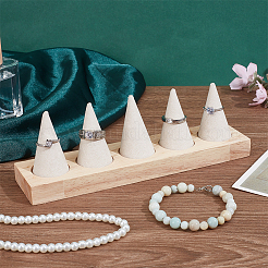 5 Cone Wooden Ring Organizer Holder&nbsp;RDIS-WH0031-02A-04