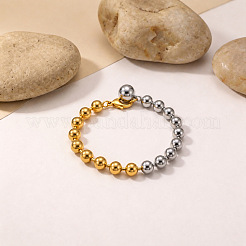 Duo Tone 304 Stainless Steel Ball Charm Round Beaded Bracelets for Women&nbsp;WGBF083-01
