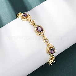 Oval Brass Micro Pave Cubic Zirconia Link Chain Bracelets for Women&nbsp;BJEW-D387-04G