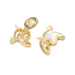 Brass Micro Pave Clear Cubic Zirconia European Dangle Charms&nbsp;KK-P345-34G