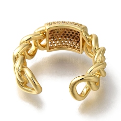 Rack Plating Rectangle Brass Clear Cubic Zirconia Open Cuff Rings&nbsp;RJEW-S411-13G