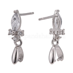 Rhodium Plated 925 Sterling Silver Stud Earring Findings&nbsp;STER-F048-34P