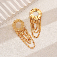 Flat Round with Chain Charm Alloy Dangle Stud Earrings&nbsp;MO1594